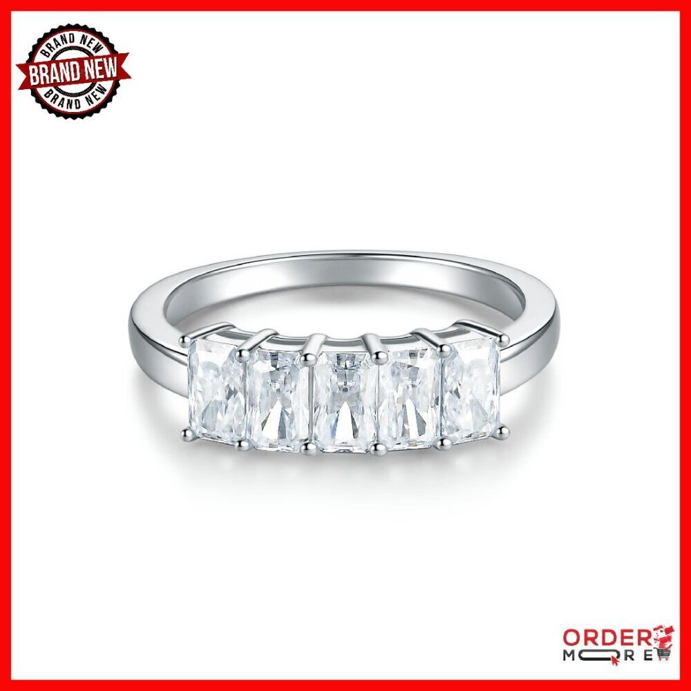 2.5 Carat Moissanite Half Eternity Ring Size 5.5 Sterling Silver